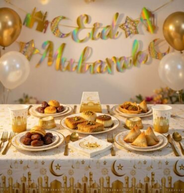 Ramadan Eid Disposable Tableware - Gold & White