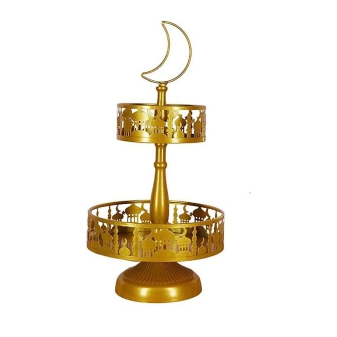 2-Tier Gold Metal Mosque Cake Stand for Eid/Ramadan - Image 3