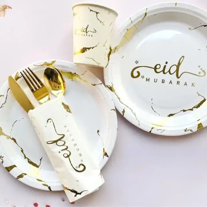 Marble Style Gold Eid Tableware