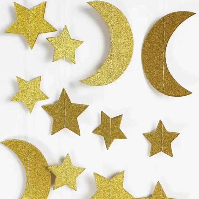 1pc Moon Star Hanging Decoration String - Glitter