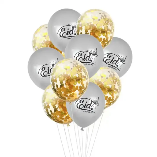 Silver Eid Mubarak Latex Balloons