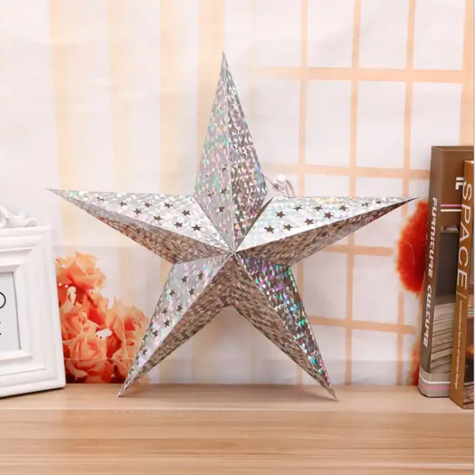 Metallic Hanging Paper Star Decorations - Image 2