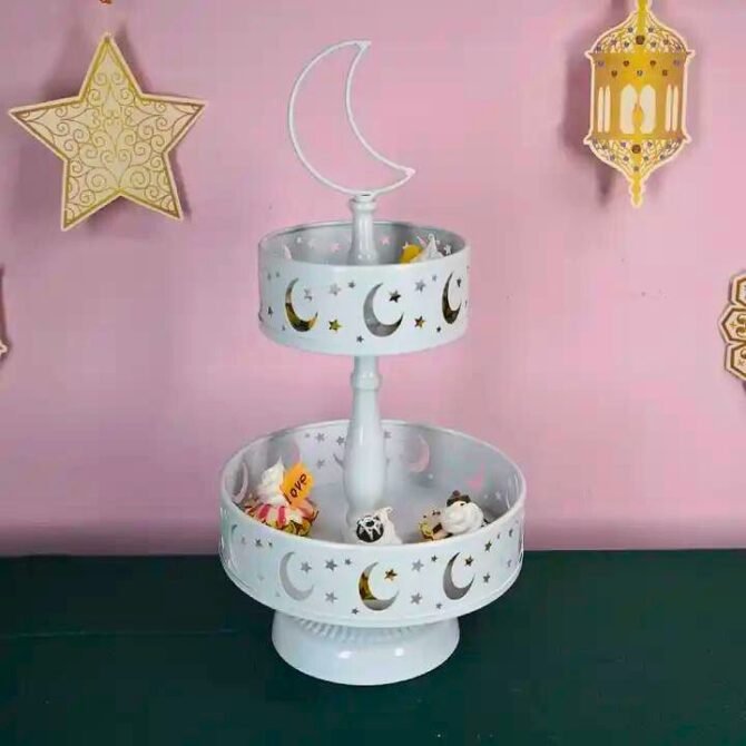 2-Tier Cream Metal Moon Star Cake Stand