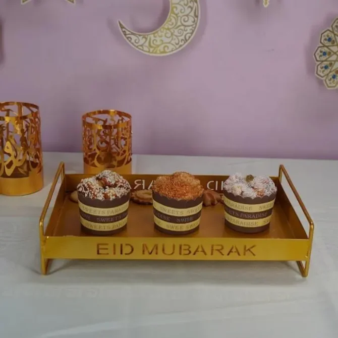 Eid Mubarak Rectangular Serving Tray - Gold