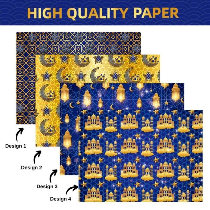 Ramadan Eid Gift Wrapping Paper - Blue & Gold - Image 4