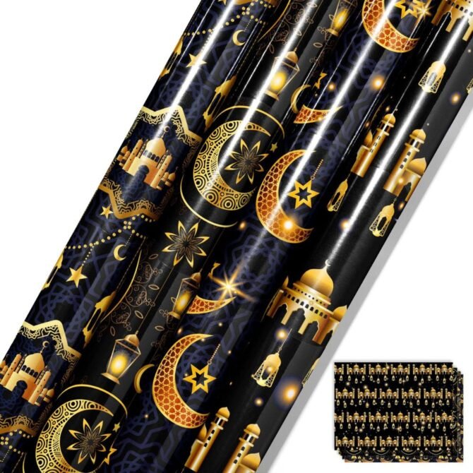 Ramdan Eid Gift Wrapping Paper - Black & Gold - Image 2