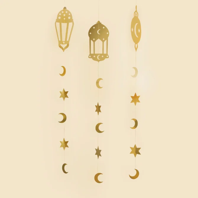 Gold Ramadan Hanging Card Decoration - Pack of 3