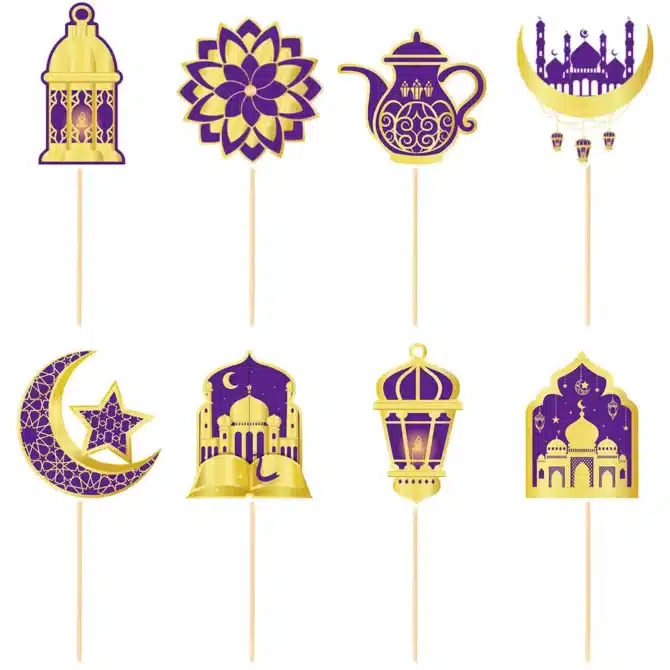 Ramadan Eid Purple Cupcake Toppers - Pack of 8