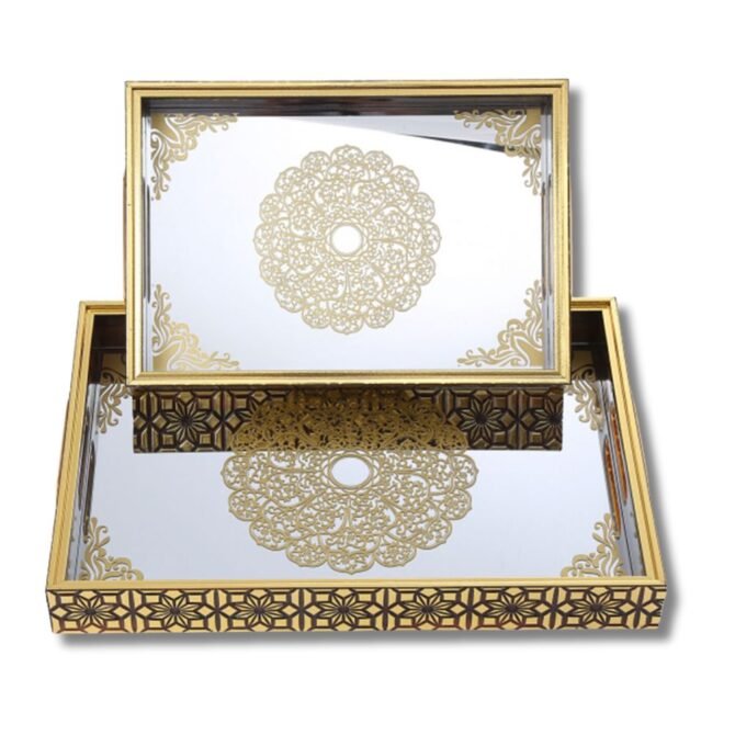 Elegant Gold and Mirror Decorative Tray - Set of 2