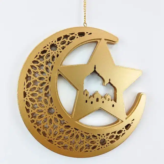 Gold Moon Star Mosque Hanging Decoration - Image 2