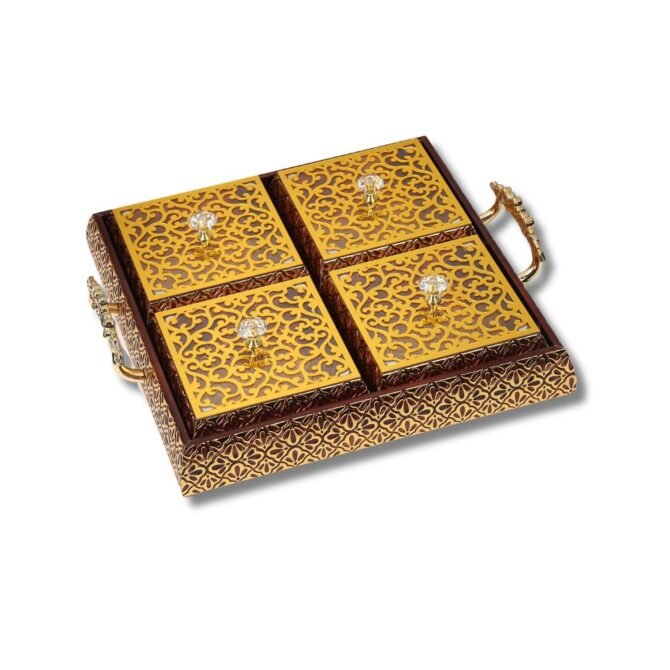 Gold Snack Serving Tray with 4 Compartments