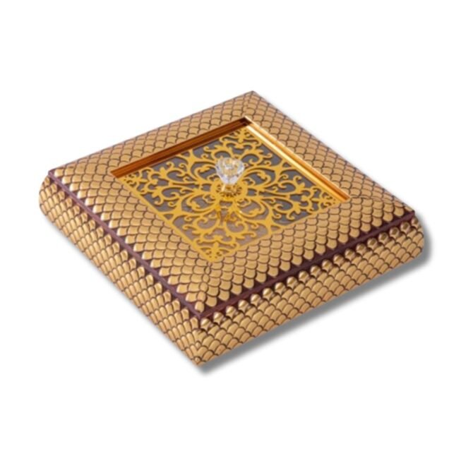 Gold and Brown Square Tray with Acrylic Lid