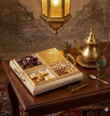 Gold and White Snack Serving Tray with 4 Compartments