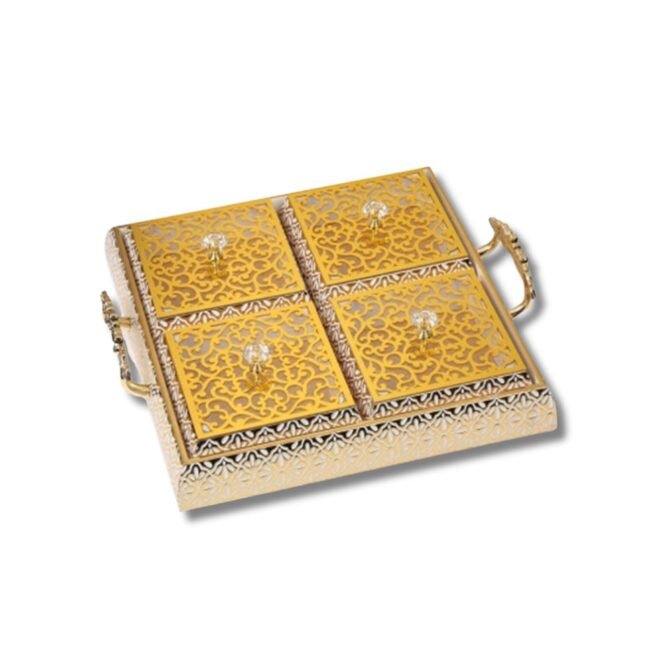 Gold and White Snack Serving Tray with 4 Compartments