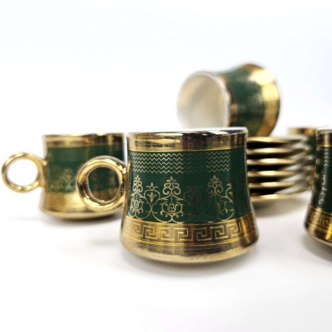 Green and Gold Set of 6 Cups and Saucers - Image 2