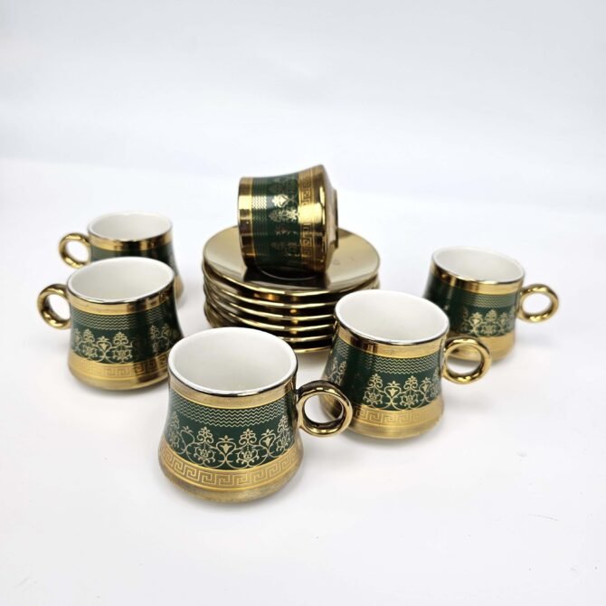 Green and Gold Set of 6 Cups and Saucers - Image 3