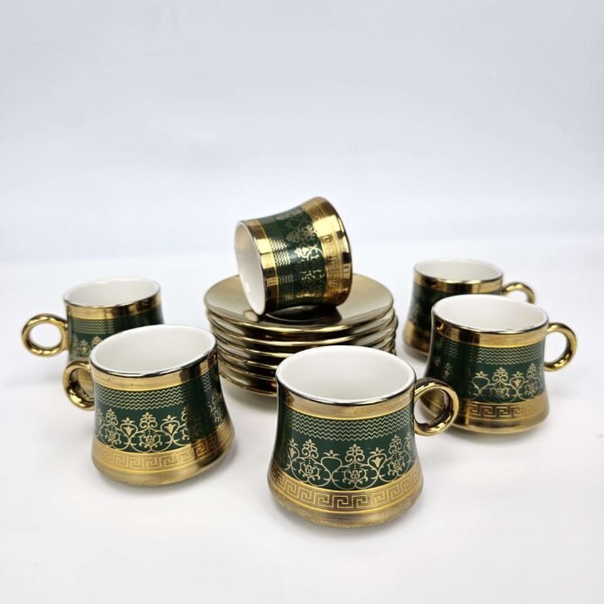 Green and Gold Set of 6 Cups and Saucers