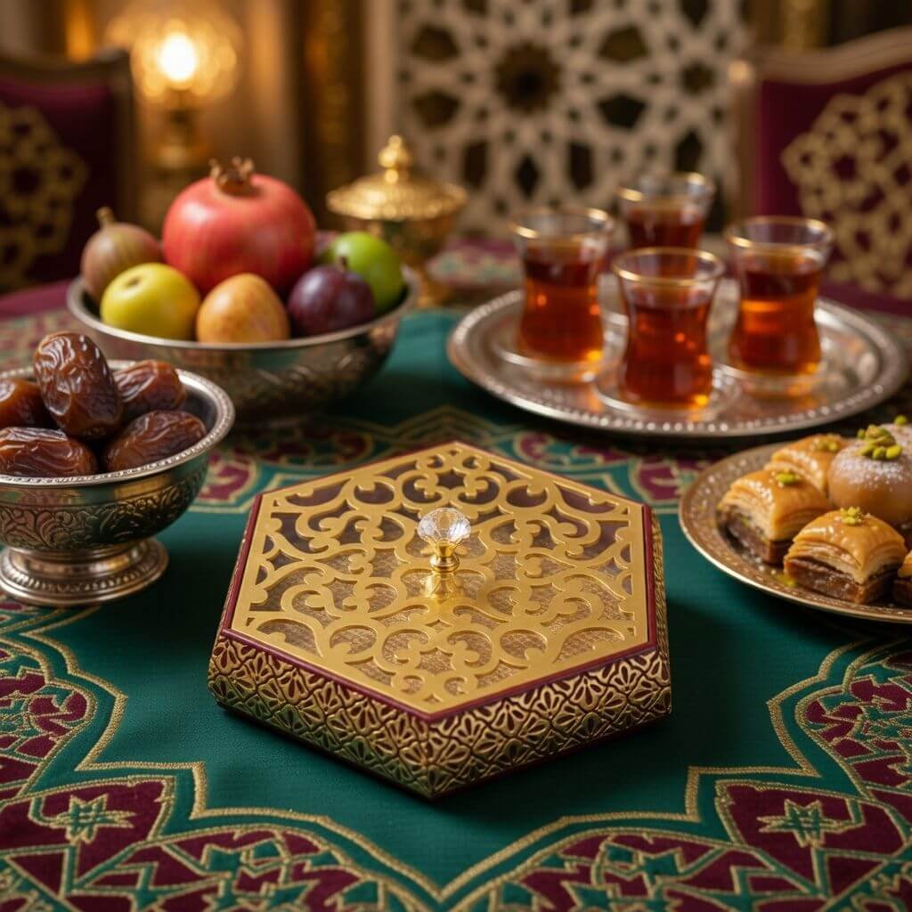 Hexagonal Gold and Brown Tray / Storage Box