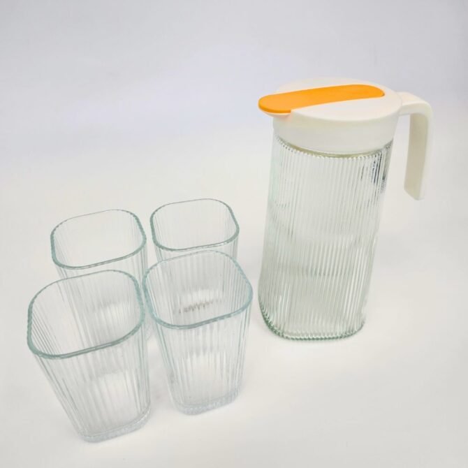 Transparent Glass Pitcher with 4 Glasses