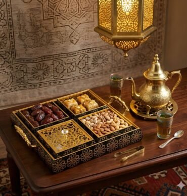 Luxury Black and Gold Tray with 4 Compartment