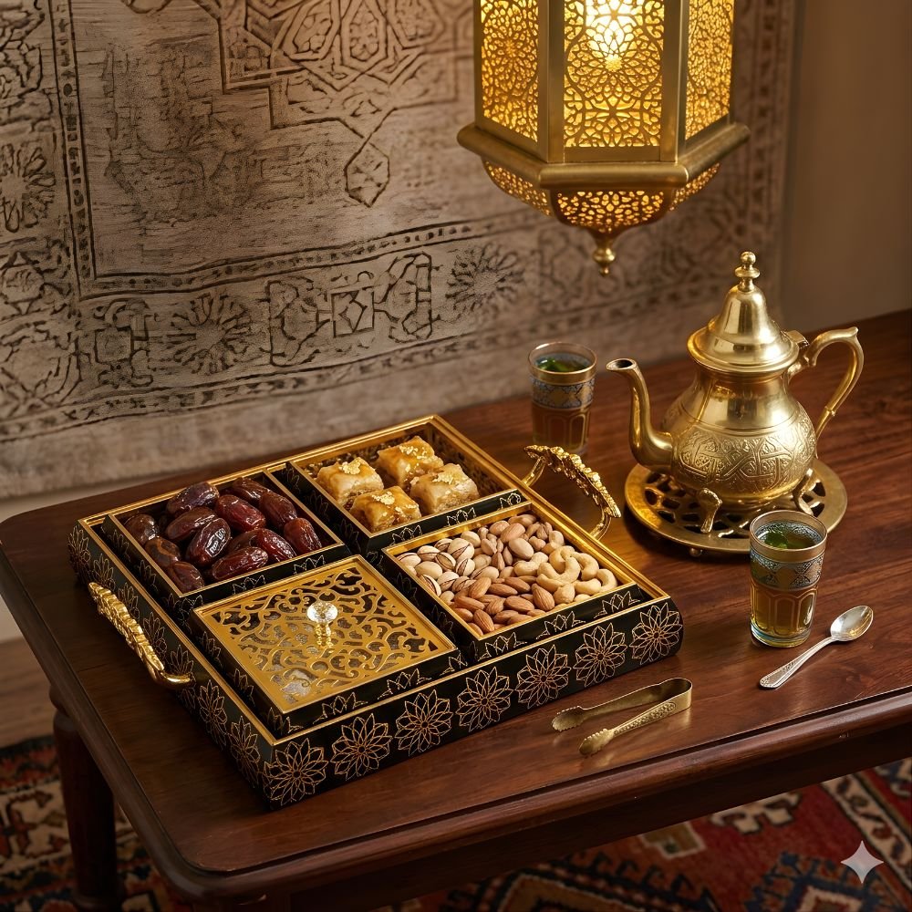 Luxury Black and Gold Tray with 4 Compartment