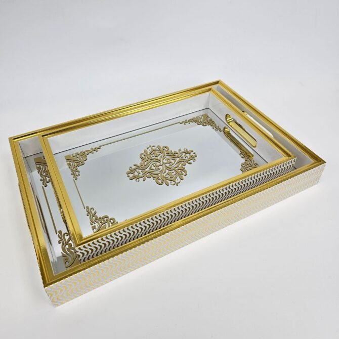 Ornate Gold Mirrored Tray Set of 2 - Image 3