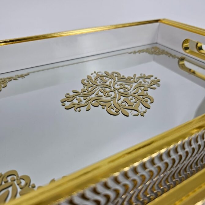 Ornate Gold Mirrored Tray Set of 2 - Image 2