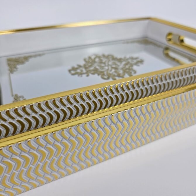 Ornate Gold Mirrored Tray Set of 2 - Image 4