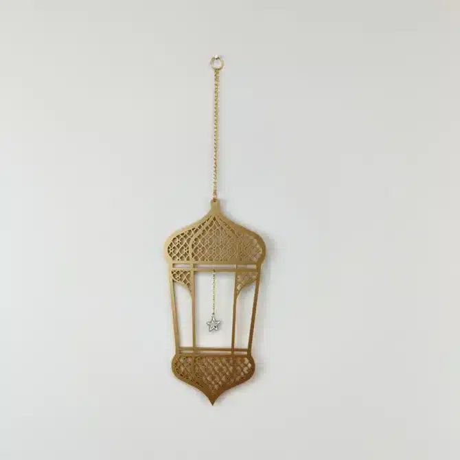 Ramadan Gold Wooden Hanging Lantern