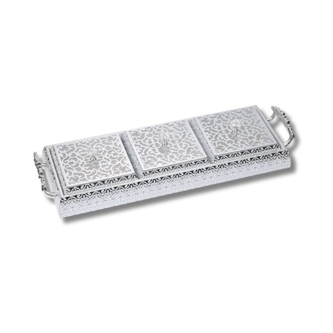 Silver Snack Serving Tray with 3 Compartments