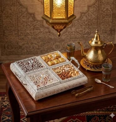 Silver Snack Serving Tray with 4 Compartments