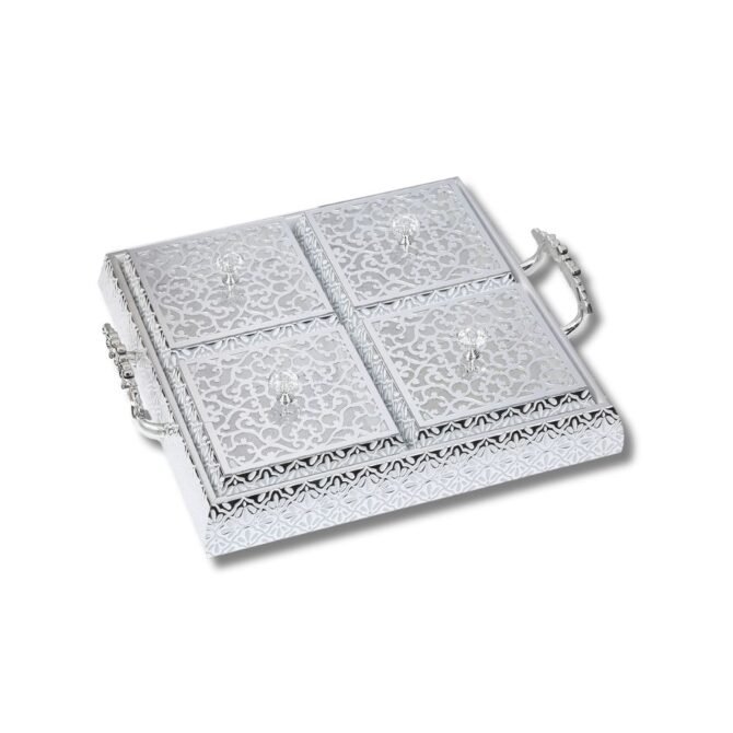 Silver Snack Serving Tray with 4 Compartments