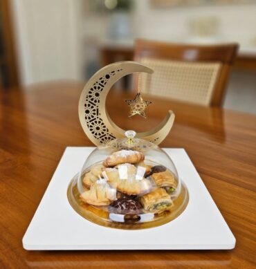 White Square Tray with Moon and Cloche