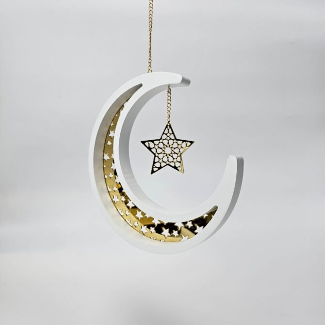 White and Gold Moon Star Hanging Decoration - Image 2