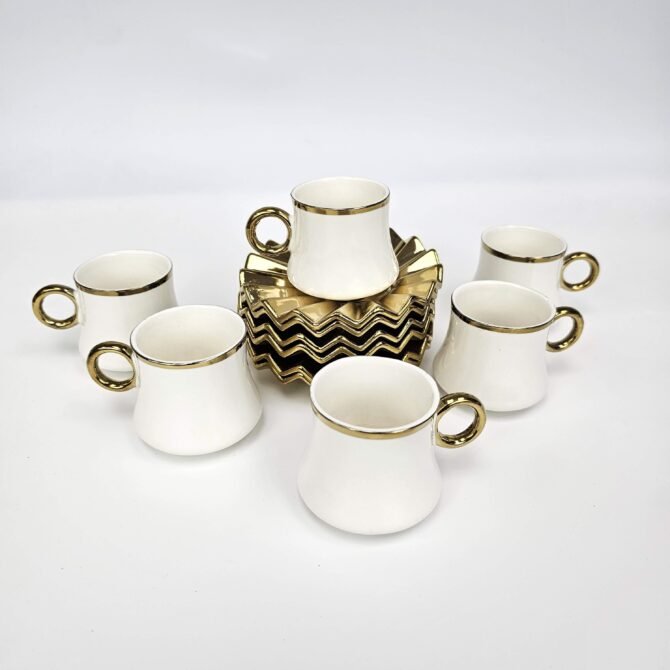 White and Gold Set of 6 Cups and Saucers