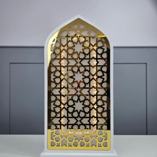 White with Gold Acrylic Light up Minaret