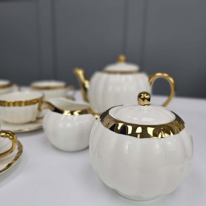 White and Gold Ceramic Tea Set - Image 4