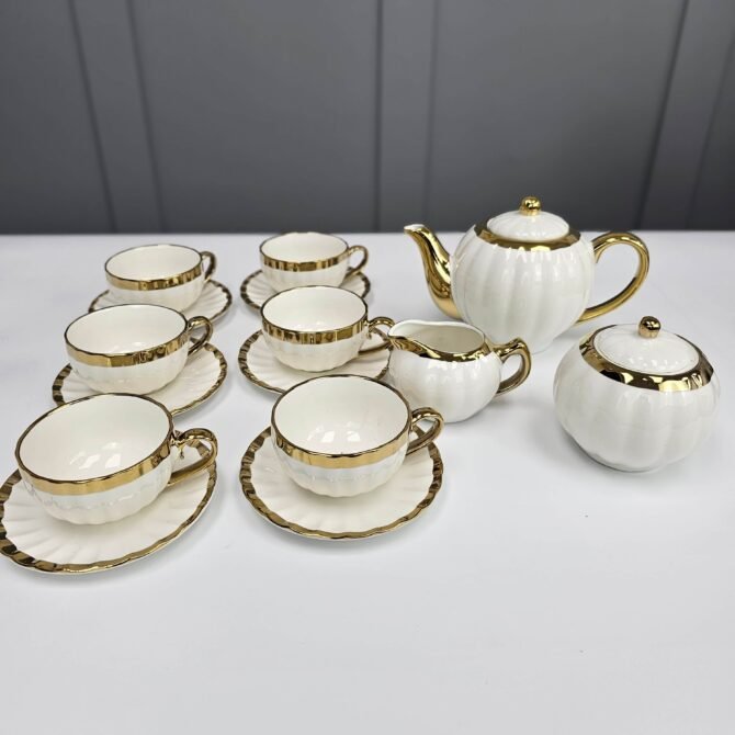 White and Gold Ceramic Tea Set - Image 2