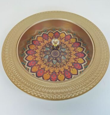 Round Gold Wooden Tray with Acrylic Lid - Multicolour