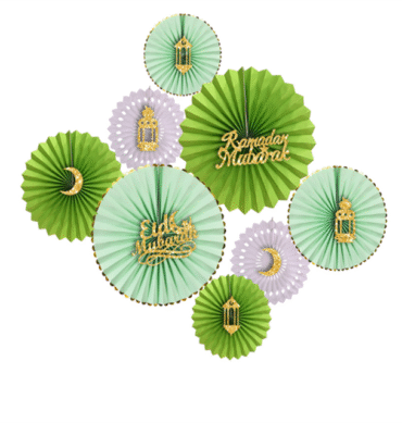 Hanging Concertina Fan Decorations - Green and White