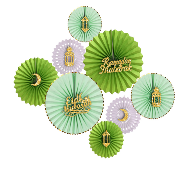 Hanging Concertina Fan Decorations - Green and White
