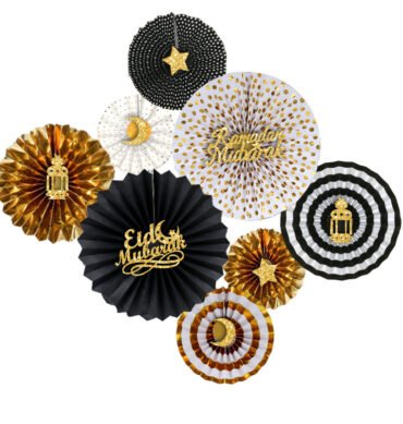 Hanging Concertina Fan Decorations - Gold, White and Black