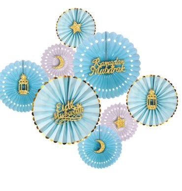 Hanging Concertina Fan Decorations - Pastel Blue and White