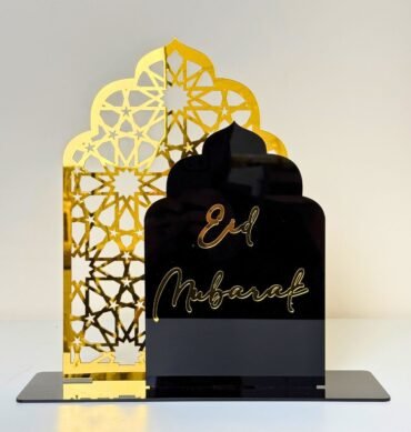2-in-1 Ramadan Mubarak & Eid Mubarak Acrylic Sign - Black and Gold