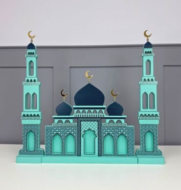Cyan Tall Wooden Mosque