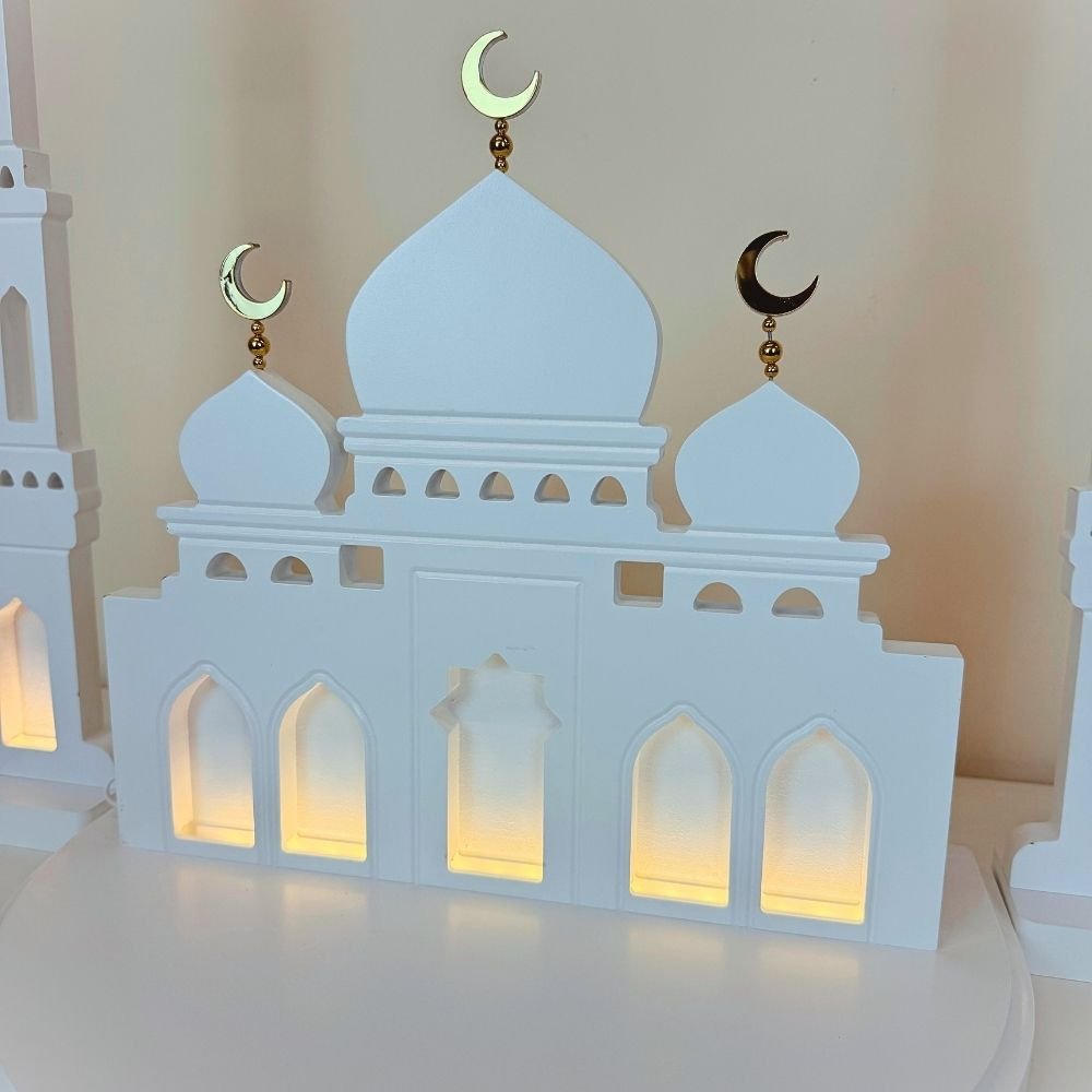 White Tall Wooden Mosque with LED - Image 3