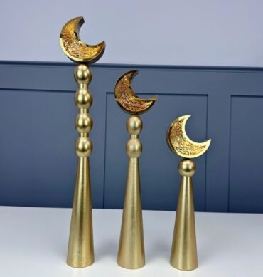 Wooden Gold Minaret with Moon Crescent and LED- Set of 3