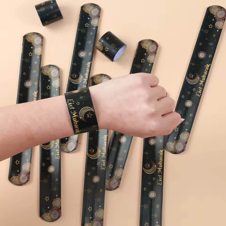 Black Eid Mubarak Kids Slap Bracelets - 12 pcs - Image 2