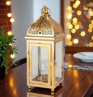 Gold Metal and Glass Moroccan Style Lantern