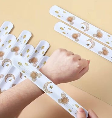 White Ramadan Eid Kids Slap Bracelets - 12 pcs